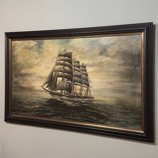 Mid 20th Century Mid-Century Framed Oil Painting of Four-Masted Ship by Alfred Gabali 'The Preussen' For Sale - Image 5 of 16