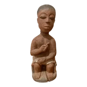 Late 20th Century Vintage Male Seated Warrior Wooden Sculpture Hand Carved