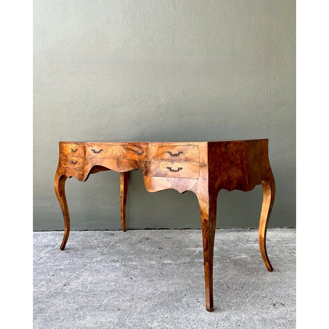 Brown Vintage Italian Burl Wood Writing Desk For Sale - Image 8 of 12