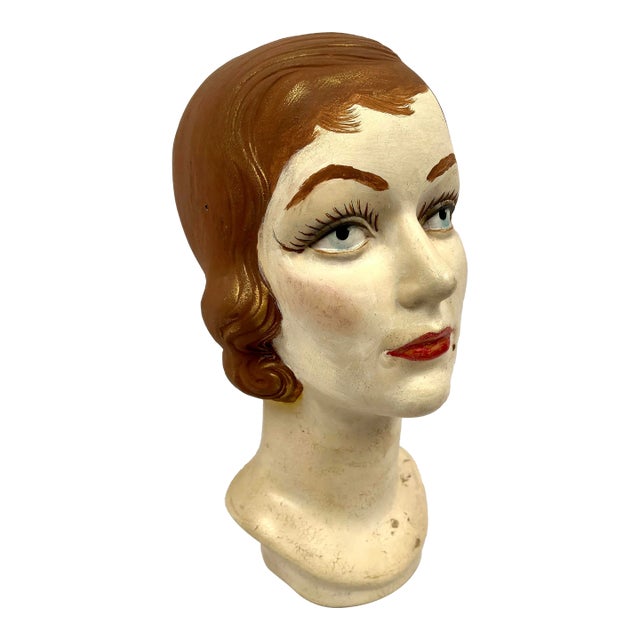 Mid-Century Hand Painted Woman's Head Hat Stand For Sale