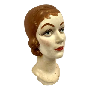 Mid-Century Hand Painted Woman's Head Hat Stand