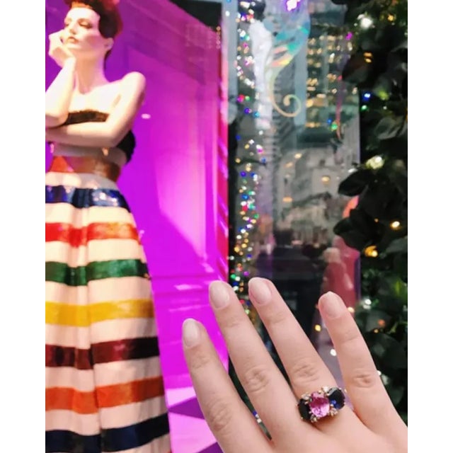 Christina Addison Medium Gum Drop Ring Blue Topaz Pink Topaz For Sale - Image 4 of 12