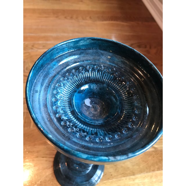 Vintage Navy Blue Pillar Candle Holder Chairish