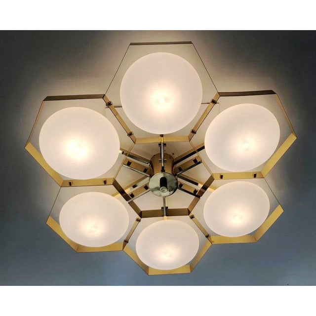 Not Yet Made - Made To Order 21st Century Hive Polished Brass Matte White Murano Flush Mount by Fabio LTD For Sale - Image 5 of 9