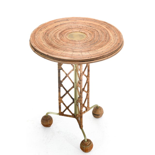 Metal Side Table Wrought Iron Rattan Whimsical Jean Royere Inspired For Sale - Image 7 of 7