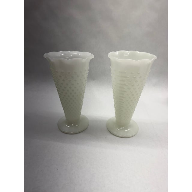 Mid-Century Vintage Fenton Hobnail Milk Glass Vases - Pair For Sale - Image 4 of 5