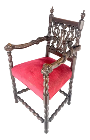 Very Fine Carved Snakes Arms Twisted Legs Finials Antique Gothic Arm Chair
