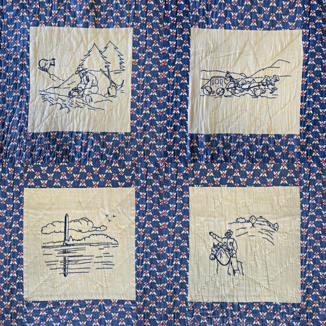 Hand-Embroidered 1950s Patriotic Quilt For Sale In Palm Springs - Image 6 of 18