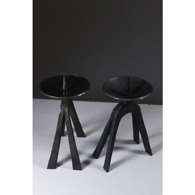 Metal Mid-Century Modern French Brutalist Candleholders in Wrought Iron, Set of 2 For Sale - Image 7 of 15