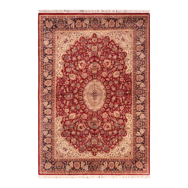 Art Nouveau Medallion 1990's Pak-Persian Red/Blue Wool Rug - 6'0'' X 9'3'' For Sale