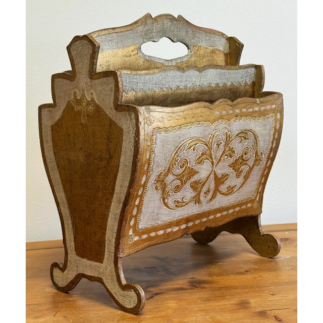 Mid 20th Century Vintage Italian Florentine Magazine Rack For Sale - Image 5 of 12