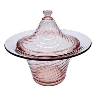 Fostoria Spiral Optic Lavender Depression Glass Candy Dish With Art Deco Lid For Sale