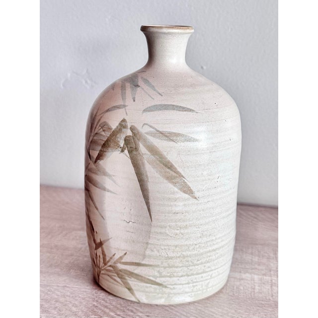 Japanese Vintage Ceramic Japanese Hand Painted Sake Bottle With Bamboos Motif For Sale - Image 3 of 11