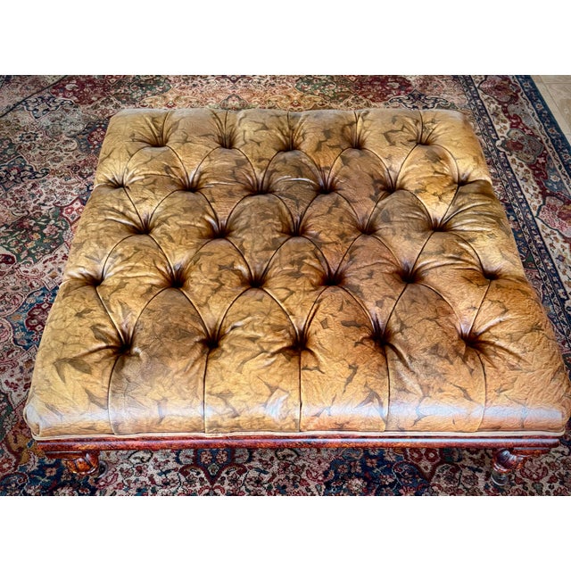 Tufted Oversized Leather Ottoman -Vicente Wolf Collection For Sale - Image 9 of 12