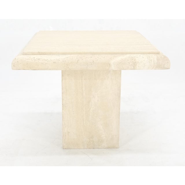 Mid-Century Modern Single Travertine Base Beveled 27x27 Square Top Side End Lamp Table Stand For Sale - Image 3 of 6
