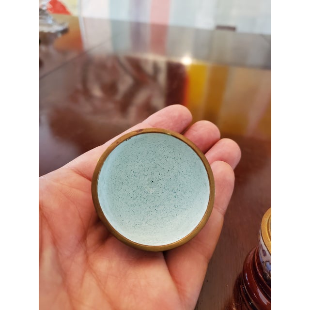 1900 - 1909 Antique Egg Shaped Enamel Jewel Box Jeweled Cabochons For Sale - Image 5 of 12