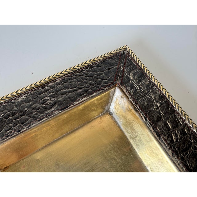 1970s Vintage Silver Plate and Faux Crocodile Leather Dish/ Sold For Sale - Image 5 of 12