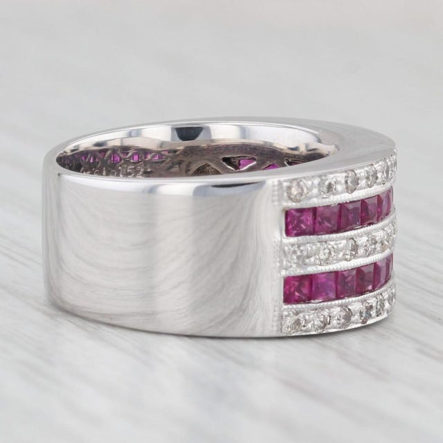 2.08ctw Ruby Diamond Ring 14k White Gold Size 6.5 Wide Band For Sale - Image 4 of 8