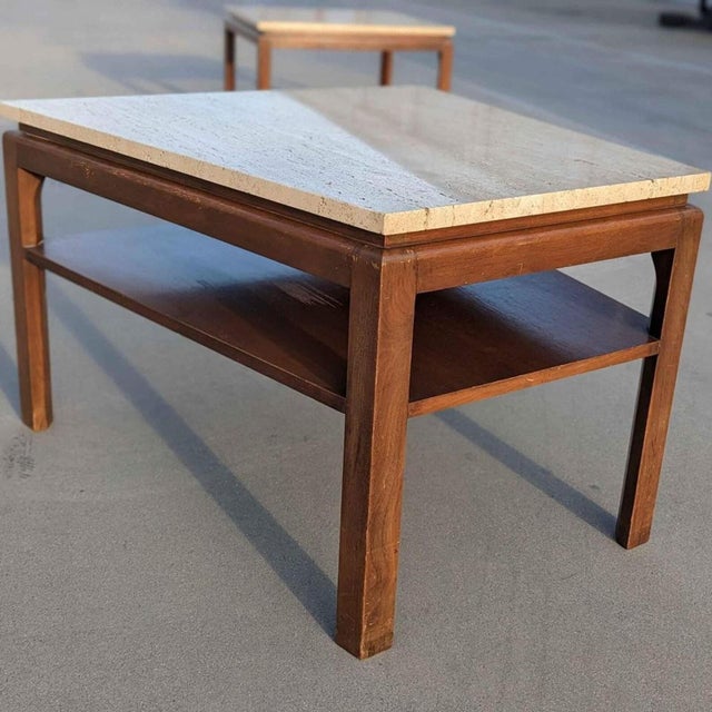 Mid-Century Modern Travertine Top Side Table in Walnut, 1970s For Sale - Image 9 of 9