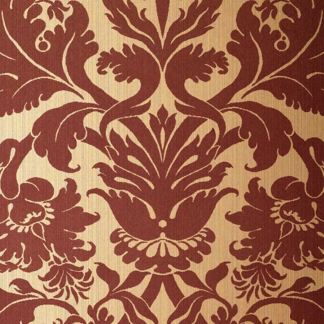 Contemporary Sample - Schumacher Fiorella Damask Wallpaper in Red on Gold For Sale - Image 3 of 3