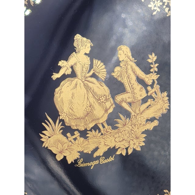 Vintage Limoges Castel Cobalt Blue & 22k Gold Courting Couple Decorative Plate For Sale - Image 12 of 12