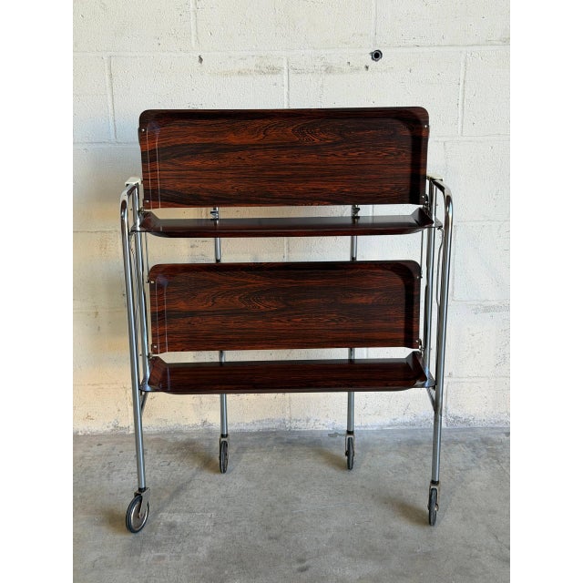 Rosewood Folding Bar Cart German Mid-Century Modern For Sale - Image 11 of 13