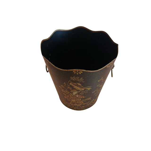 Metal Vintage Chinoiserie Wastebin For Sale - Image 7 of 9