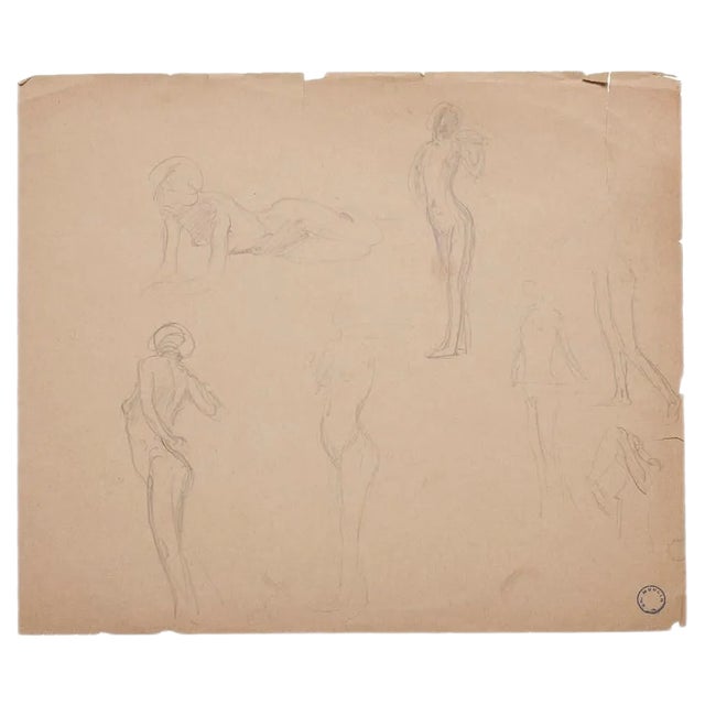 Charles Lucien Moulin - Figures of Women - Pencil Drawing - Early 20th-Century For Sale