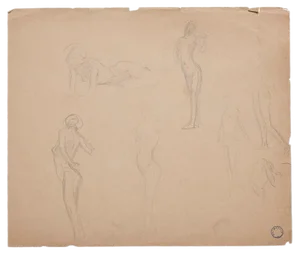 Charles Lucien Moulin - Figures of Women - Pencil Drawing - Early 20th-Century