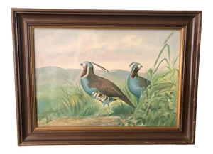 1875 Pope Alexander Jr Chromolithograph Quails Painting, Framed