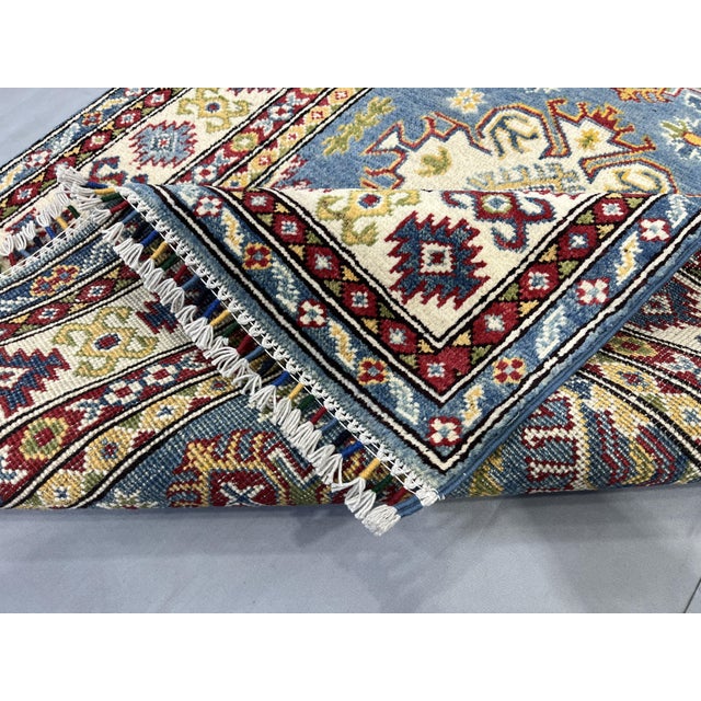 Blue Kazak Wool Rug With Three Medallions and Ivory Border, 3'4" X 4'10" For Sale - Image 11 of 14