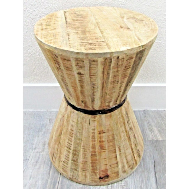 Rustic Vintage Rustic Indoor Outdoor Teak Stave Hourglass Side Table For Sale - Image 3 of 10