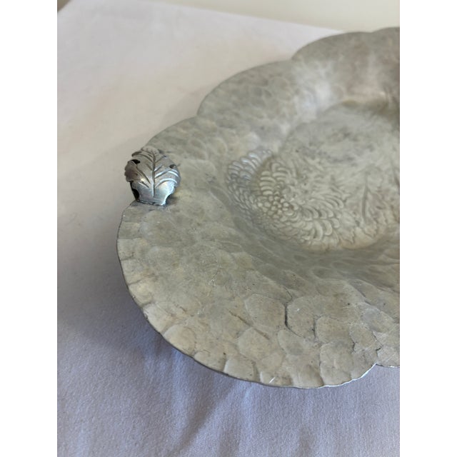 Farmhouse Vintage Continental Silver Co. Hand Wrought Aluminum Tray, Chrysanthemum Motif For Sale - Image 3 of 11