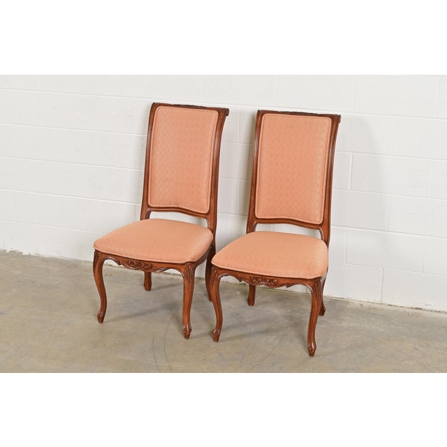 French Provincial Baker Furniture French Provincial Louis XV Carved Walnut Side Chairs or Dining Chairs, Pair For Sale - Image 3 of 12