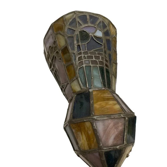 Art Deco Leaded Glass Wall Lights, 20th Century, Set of 2 For Sale - Image 5 of 9