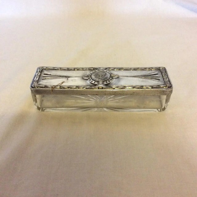 Early 20th Century Silver Plate Lid, Etched Crystal Dressing Table Box For Sale - Image 11 of 11