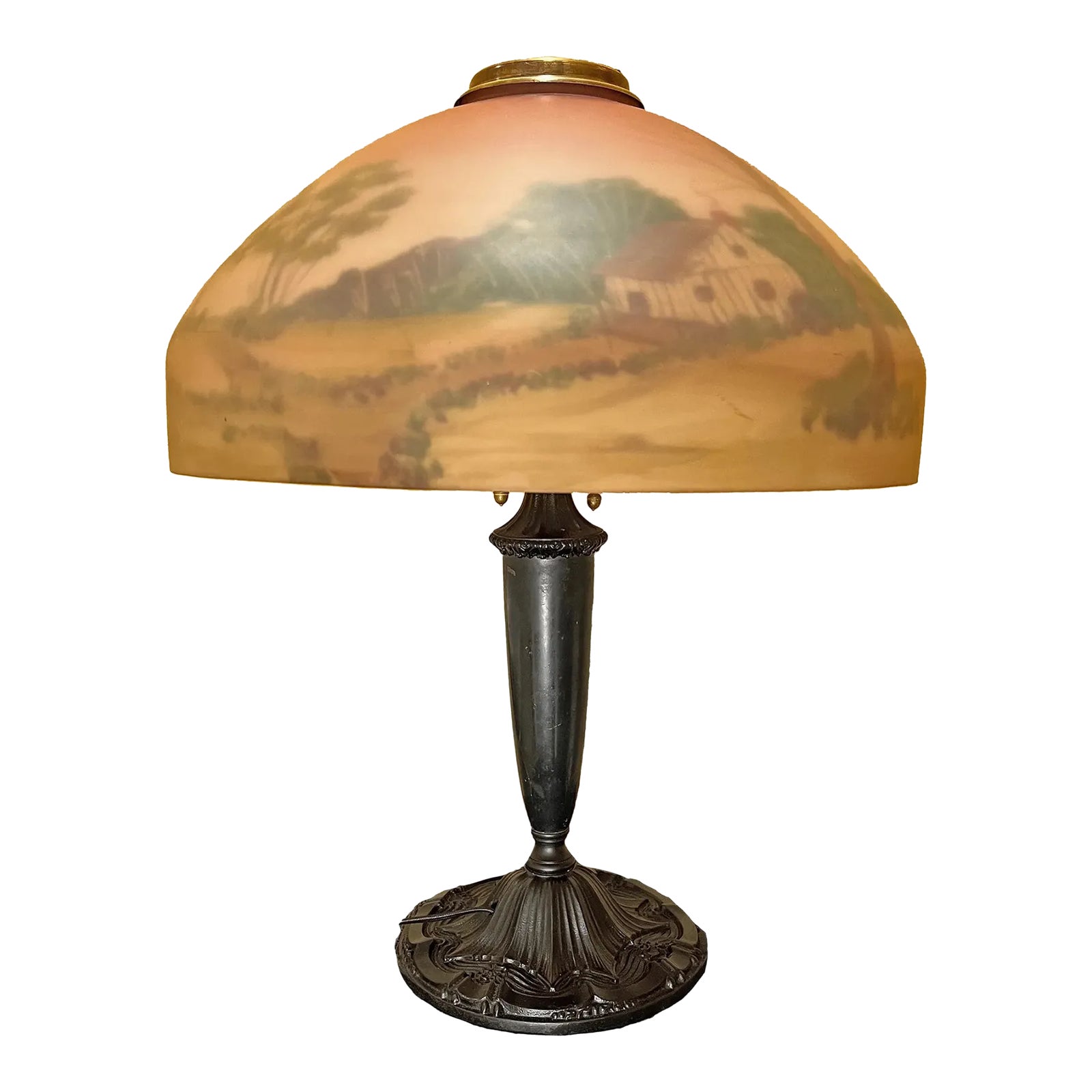 Antique 1920s Pittsburgh Iron & Brass Table Lamp & Painted