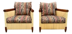 John Hutton for Donghia Merbau Cane and Mahogany Lounge Chairs- A Pair