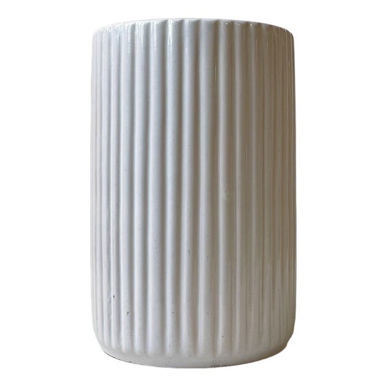 Art Deco Fluted White Ceramic Vase by L. Hjorth, 1940s For Sale