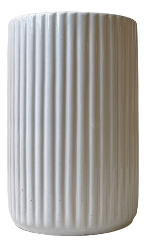 Art Deco Fluted White Ceramic Vase by L. Hjorth, 1940s