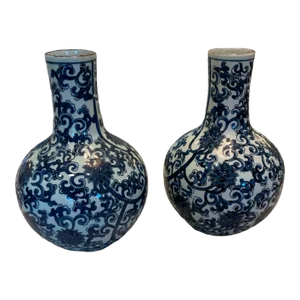 Pair of Blue & White Floral Vases