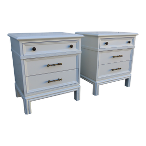 Hollywood Regency Brass Bamboo Handles Tall Nightstands End Tables a Pair 6352