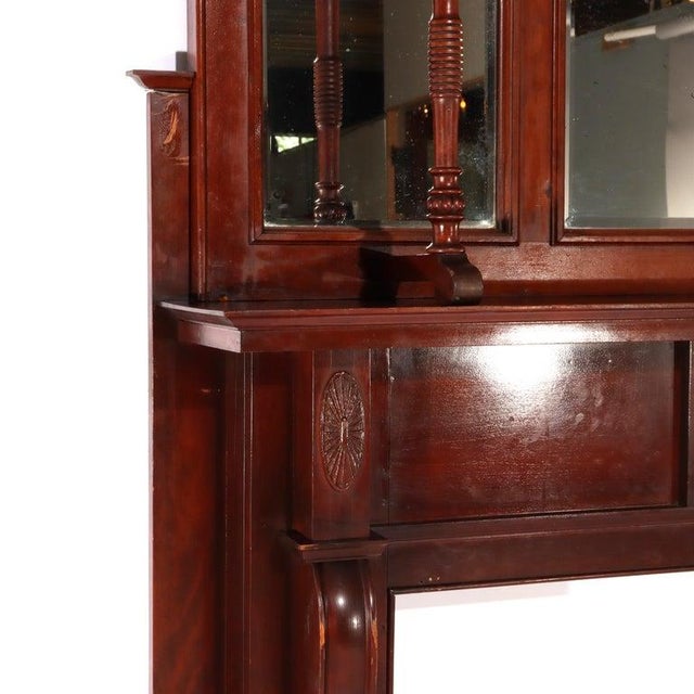 Horner School Figural Carved Cherry Stick & Ball Mirrored Fireplace Mantel C1900 For Sale - Image 13 of 18