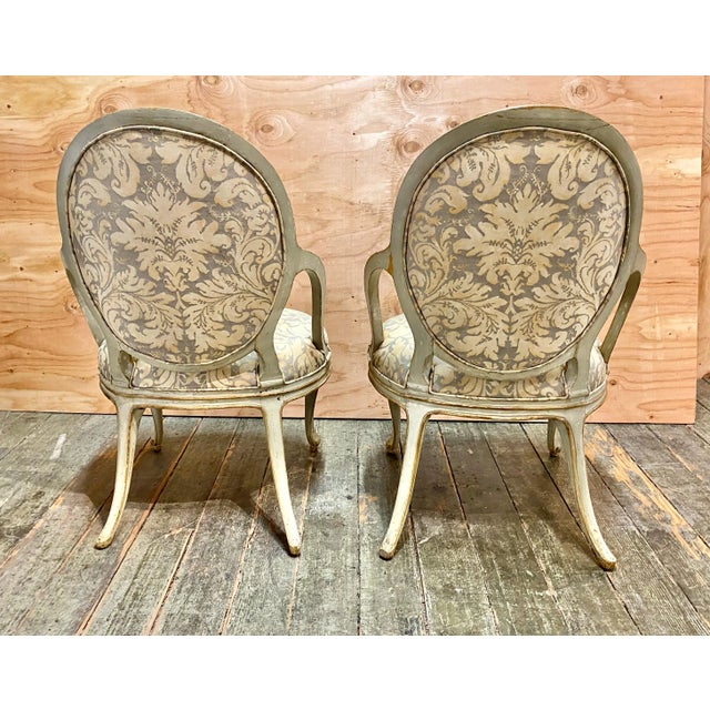 Pair George III Open Arm Chairs in C. 1970's Fortuny For Sale - Image 4 of 12