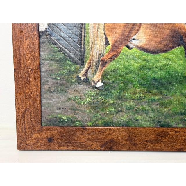 Shetland Groom Original British Equestrian Oil Painting of Two Ponies Framed For Sale - Image 6 of 14