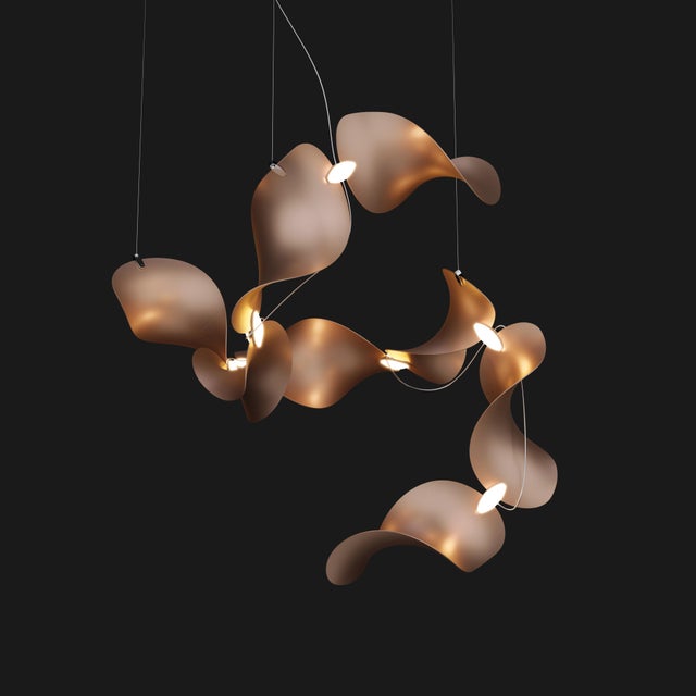 Dune 8 Spiral Chandelier with Shades in Copper Metallic Tone by Daniel Becker for Moss Objects For Sale - Image 6 of 8