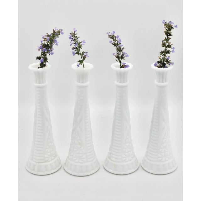 White Vintage Farmhouse White Milk Glass Vases (4) For Sale - Image 8 of 10