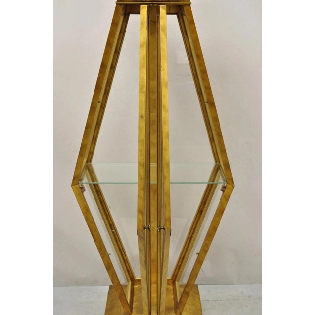 Vintage Hollywood Regency Gold Gilt Diamond Shaped Etagere Curio Display Cabinet For Sale In Philadelphia - Image 6 of 11