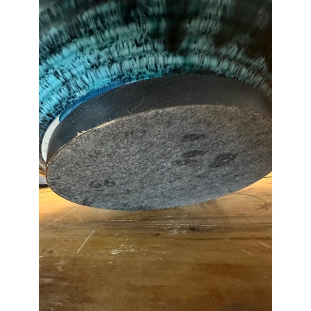 Ceramic Wide Bottom Blue Lamp. Drip Glaze Hand Thrown Body. Deep Blues.1966 For Sale - Image 4 of 5
