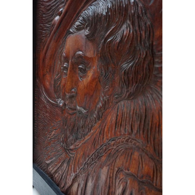 Hand Carved Wooden Bas-Relief Portrait of Peter Paul Rubens, 1950s For Sale - Image 6 of 13
